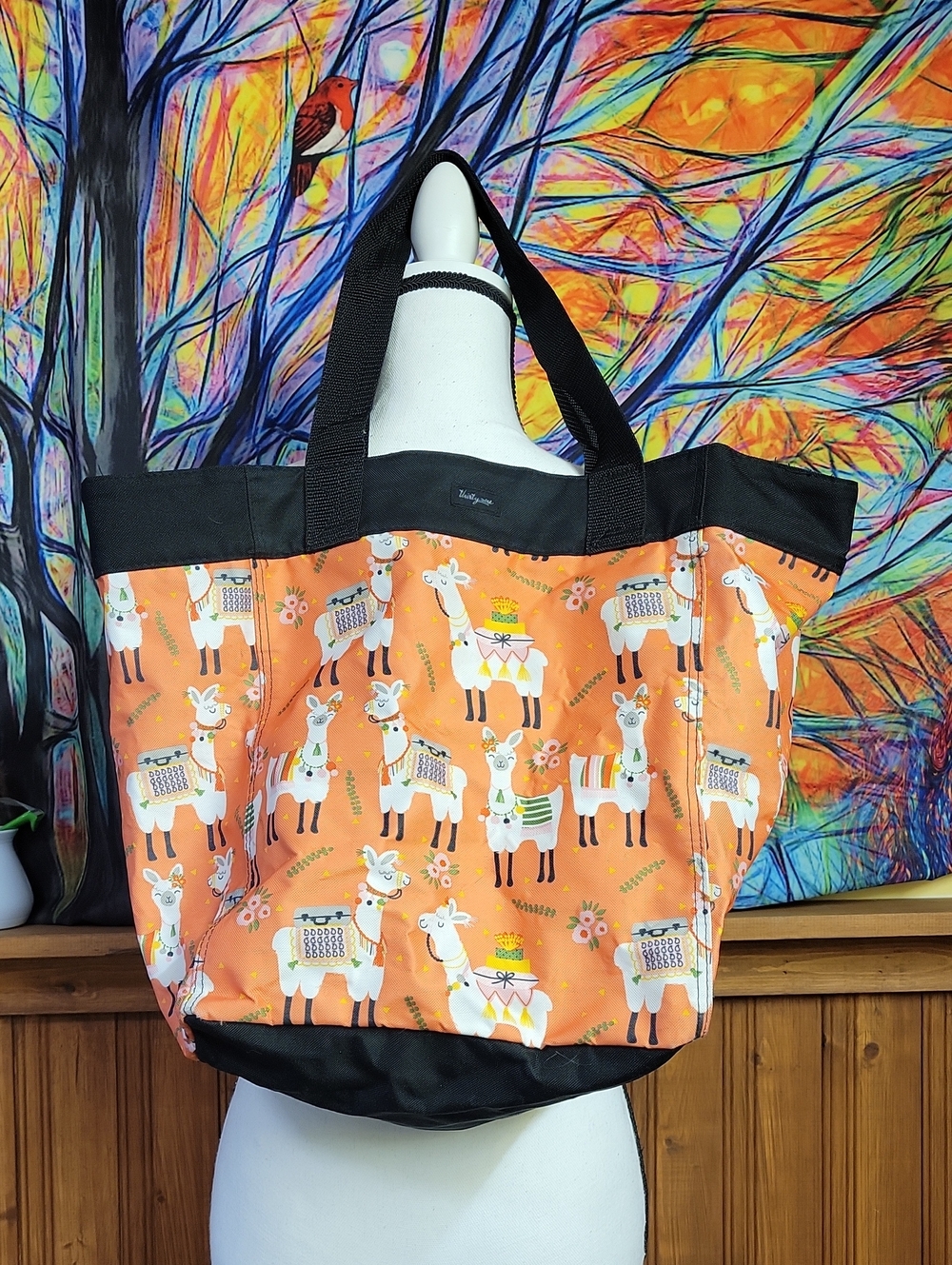 Thirty One Cute Llama Orange Tote Bag with Black Trim